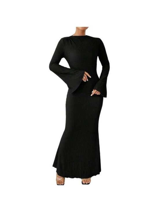 Tops - Women's Bell Long Sleeve Maxi Dress Crew Neck Bodycon Fishtail Long Dress